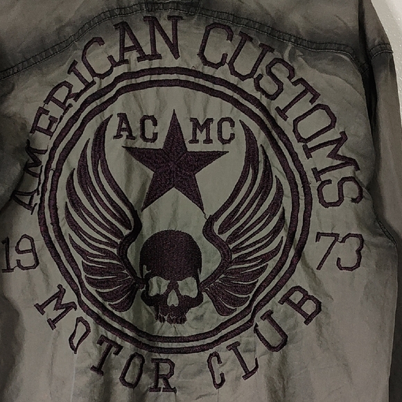 Affliction Black Ghost Green Live Fast Skull Wings Button Up/down Men Shirt - Picture 7 of 8